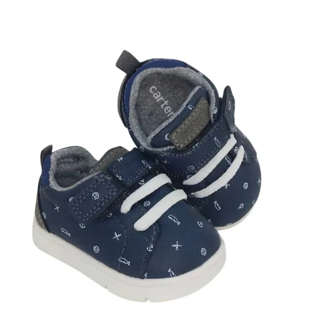 CARTERS PARK-BP Boys Navy Blue Easy Close Sneakers - Size: 2 months